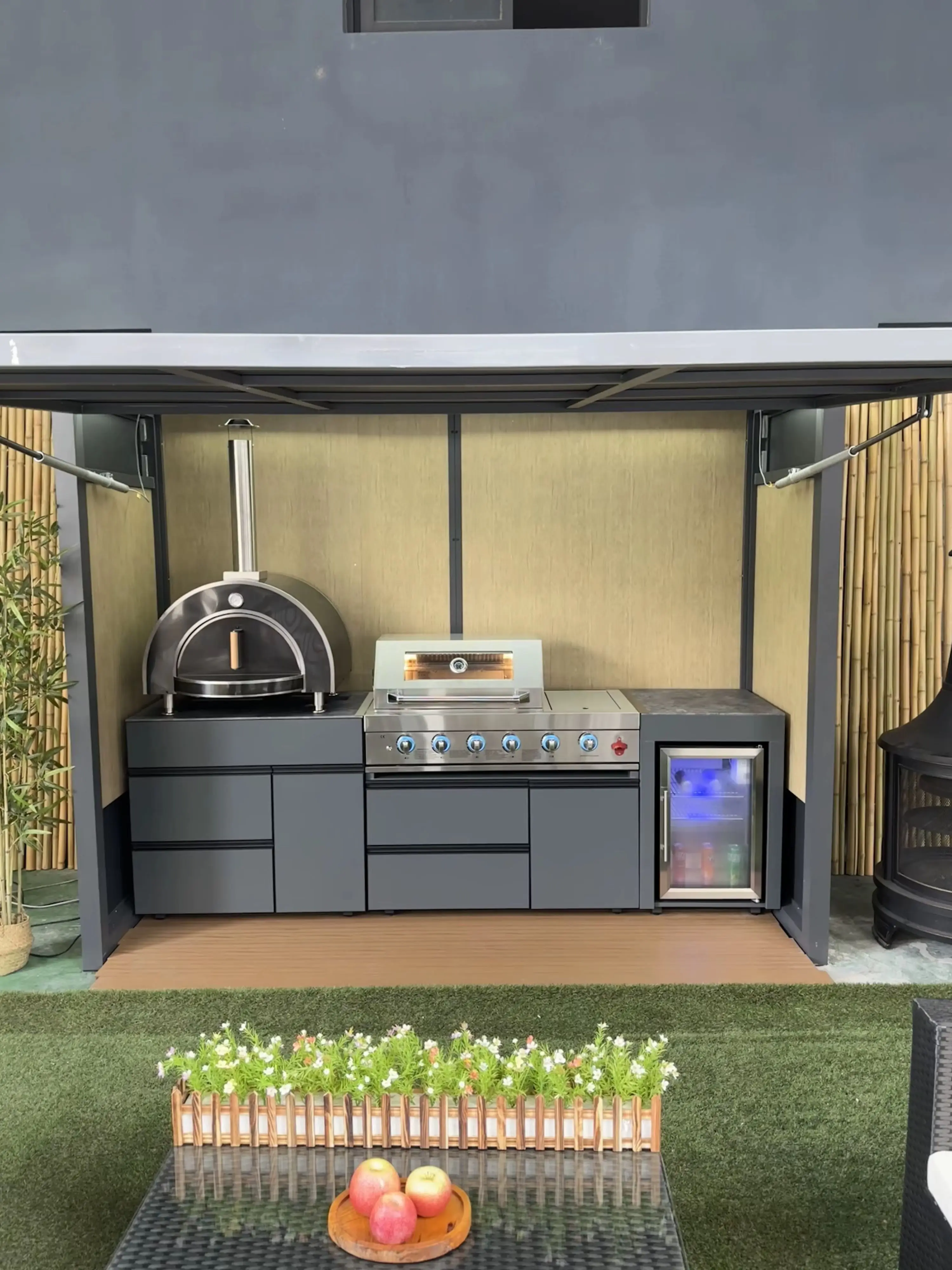 Outdoor BBQ Kitchen Customized One-Stop  with Refrigerator Sink Storage Cabinet and Retractable Door House
