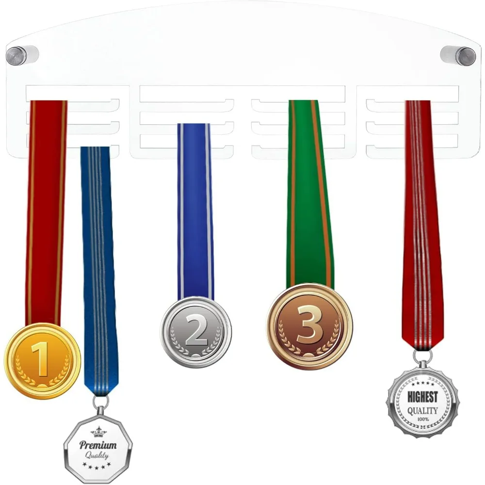 Suporte de medalha acrílica com 12 ganchos, cabide de exibição de medalhas transparentes de 12 tamanhos/30cm, rack de exibição de medalhas de montagem na parede, fácil de instalar