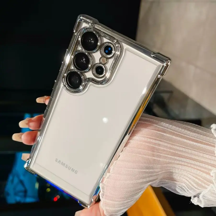 حافظة مطلية فاخرة لهاتف سامسونج جالاكسي S26 Edge S25 S24 S23 S22 Ultra Plus FE A56 A53 A35 غطاء حماية عدسة شفافة مقاومة للصدمات