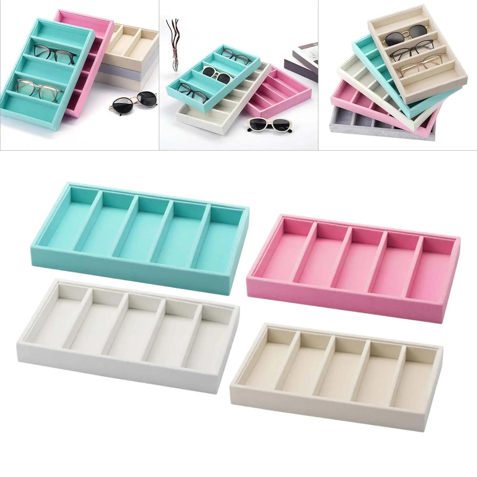 Sunglasses Organizer Tray Multipurpose Showcase Space Saving Sturdy Glasses Display Case 5 Grids Container for Dresser Apartment