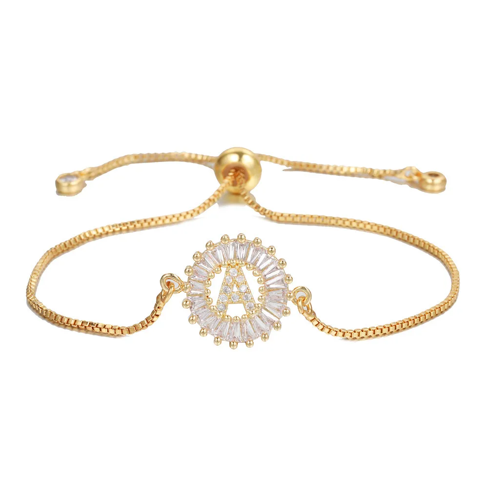 

Гальванический медный инкрустированный цирконом браслет с буквами минималистичный регулируемый ручной ювелирный подарок на праздник