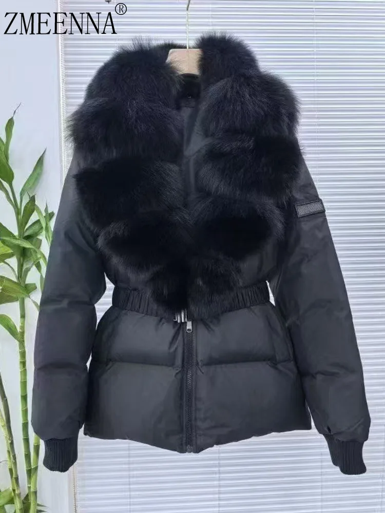 

ZMEENNA Women's Stylish Black Puffer Down Jacket With Fluffy Faux Fur Collar Elegant And Warm Winter Outerwear ZM3893