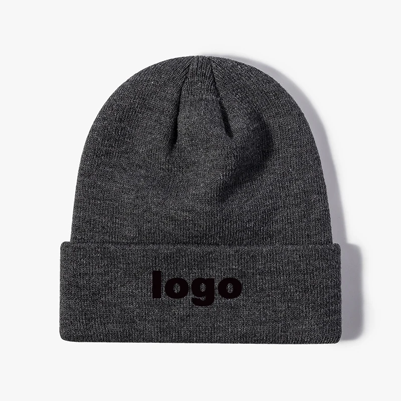 Customizable Logo Roll Cuff Knitted Beanie Hat Winter Brimless Thick Warm Outdoor Breathable Casual Versatile Knit Cap