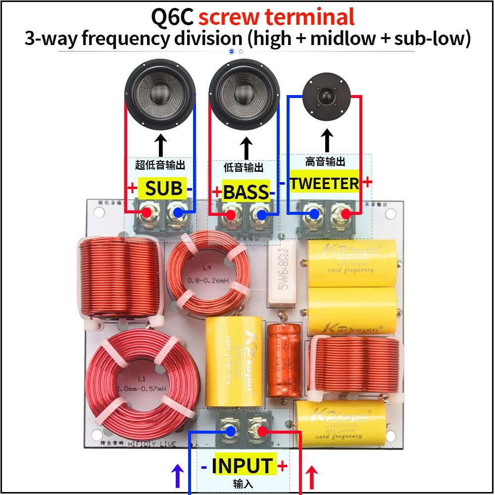 HIFIDIY Hi-Fi 2-Wege 3-Wege 3-Lautsprecher-Einheit (Hochtöner + Mitteltöner + Tieftöner) Lautsprecher Audio-Frequenzweiche Crossover-Filter Q2C Q3B Q4 Q6 – Detail 4
