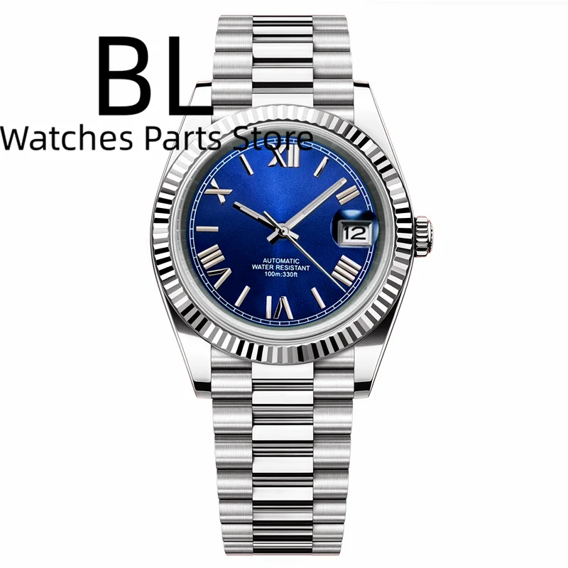 BLIGER 36mm39mm Roman Number Dial Mechanical Watches For Man Staineless Steel Fluted Polished With Sapphire Glass 100mWaterproof