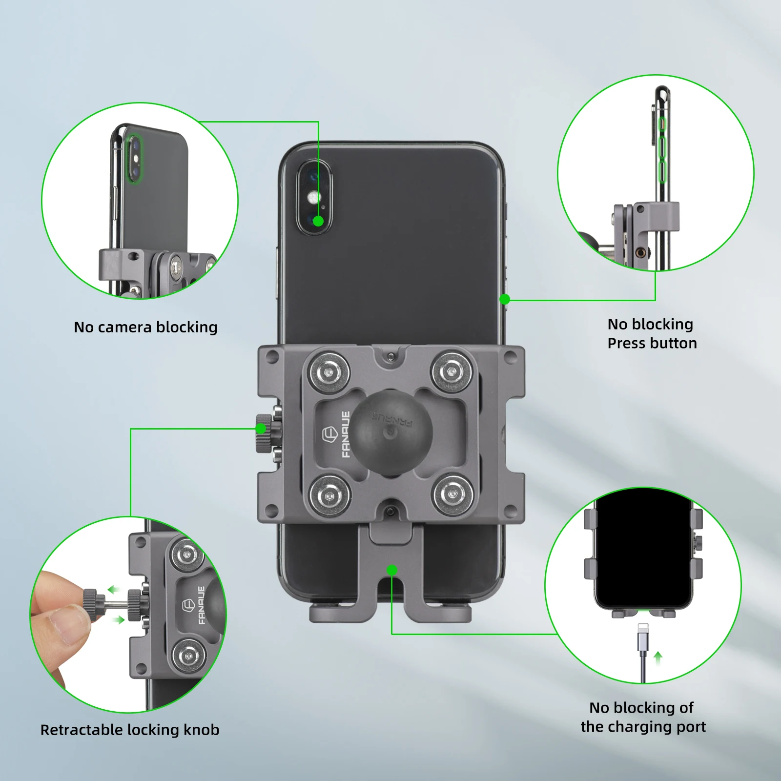 Imagem -03 - Fanaue-motocicleta e Bicicleta Phone Holder Mount Liga de Alumínio Amortecedor de Vibração Atv Utv Scooter Guidão Clip Gps