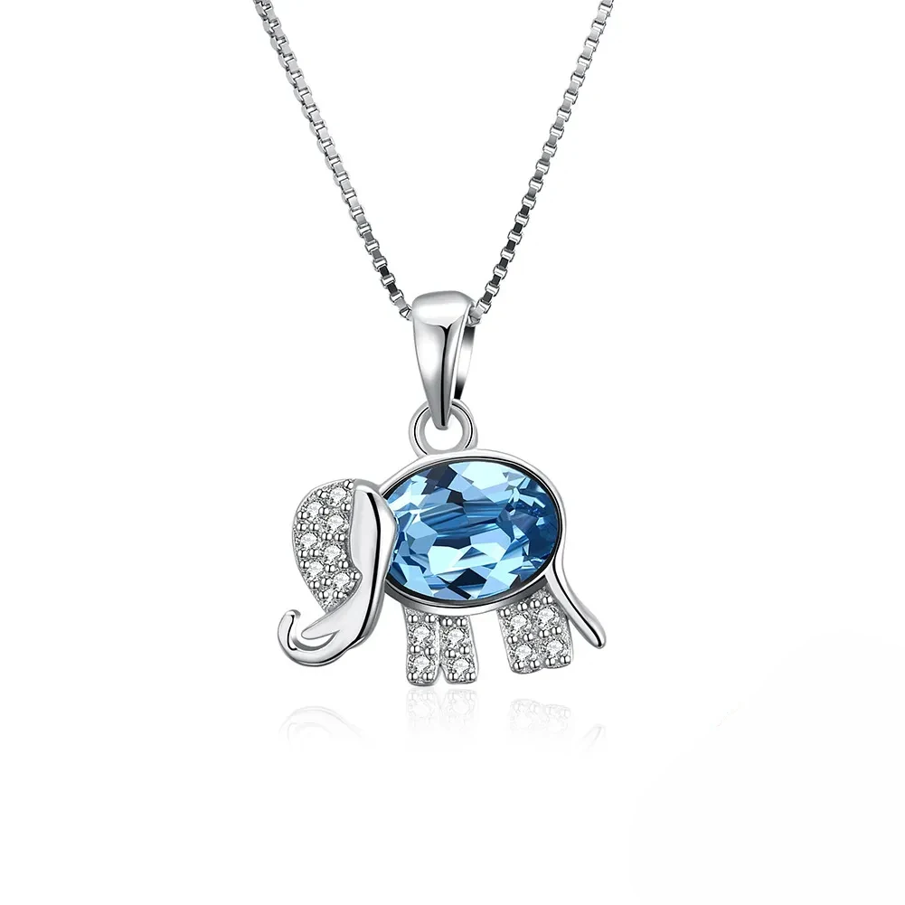 925 Sterling Silver Necklaces For Women Girls Luxury Fine Jewelry Crystals Necklaces Elephant Pendant Necklace