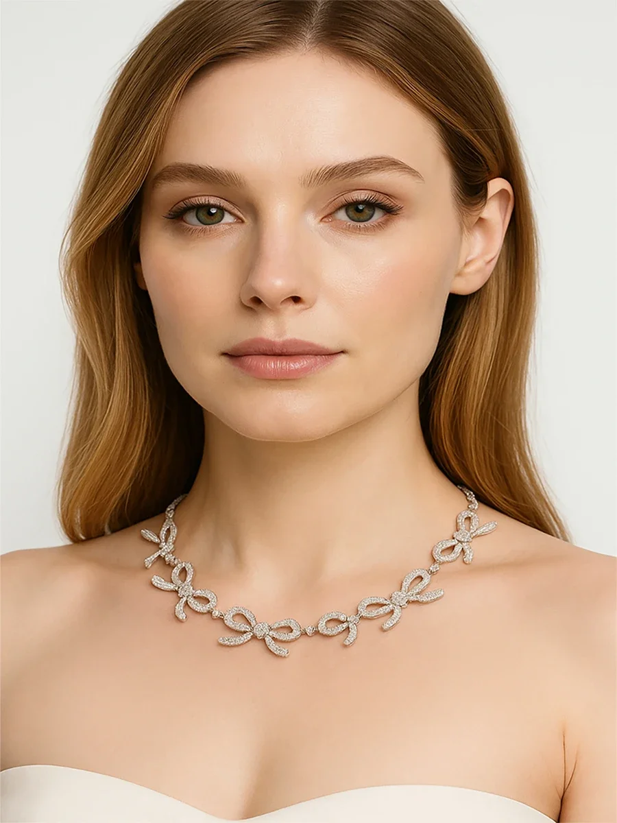 

Роскошное цветное ожерелье со стразами, элегантное колье с бантом и кристаллами, женское ювелирное изделие для свадебной вечеринки, эффектные трендовые аксессуары для шеи