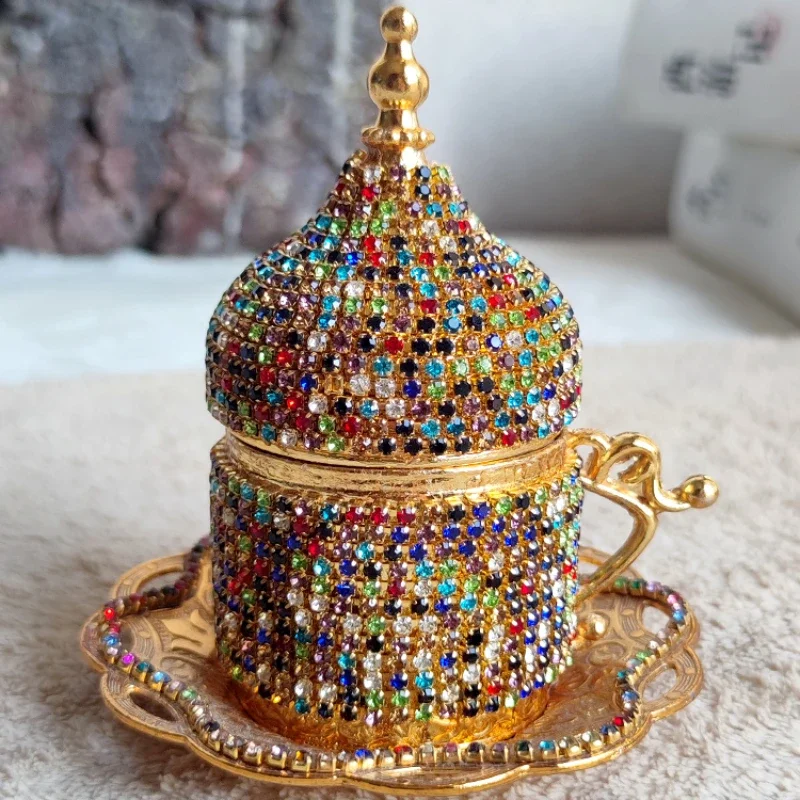 Colorful Diamond Coffee Cup Light Luxury Gold Set European Palace Style Handmade Italian Concentrate Cup with Plate