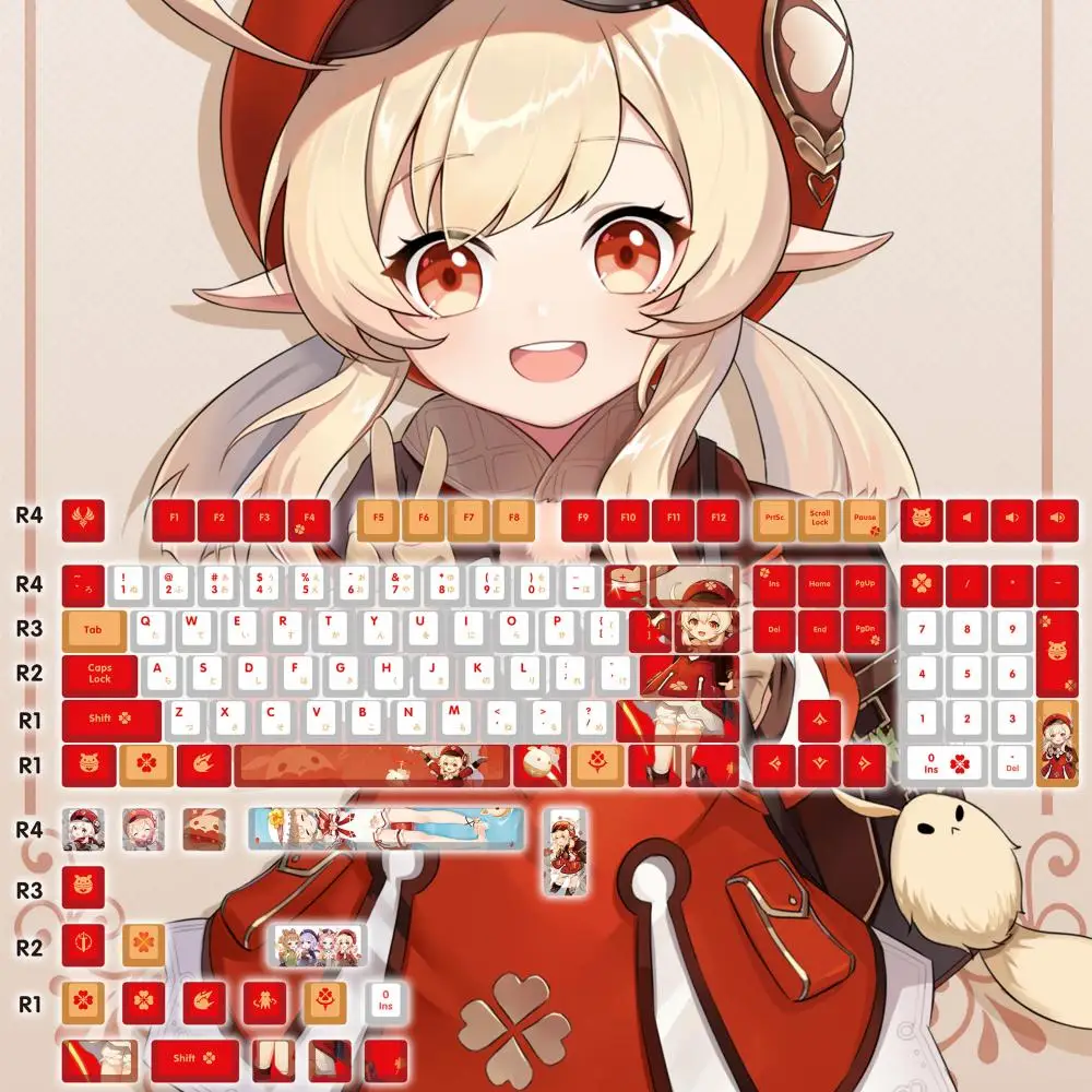 Genshin Impact Klee Keycaps Mechanical Keyboard Decoration Keycaps 128 Keys PBT Anime Keycap Cherry Height Keyboard Caps