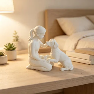 Girl and Dog Sculpture Ornament, Human Dog Friendship Sculpture, Suitable for Study, Birthday Gift for Dog Lovers