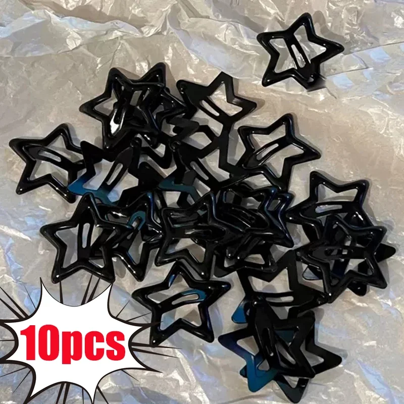 Y2K Girls Black Grey Star Hair Pins Cool Charm BB Aesthetic Hair Clip for Woman Pentagram Harajuku Trendy Hair Accessories