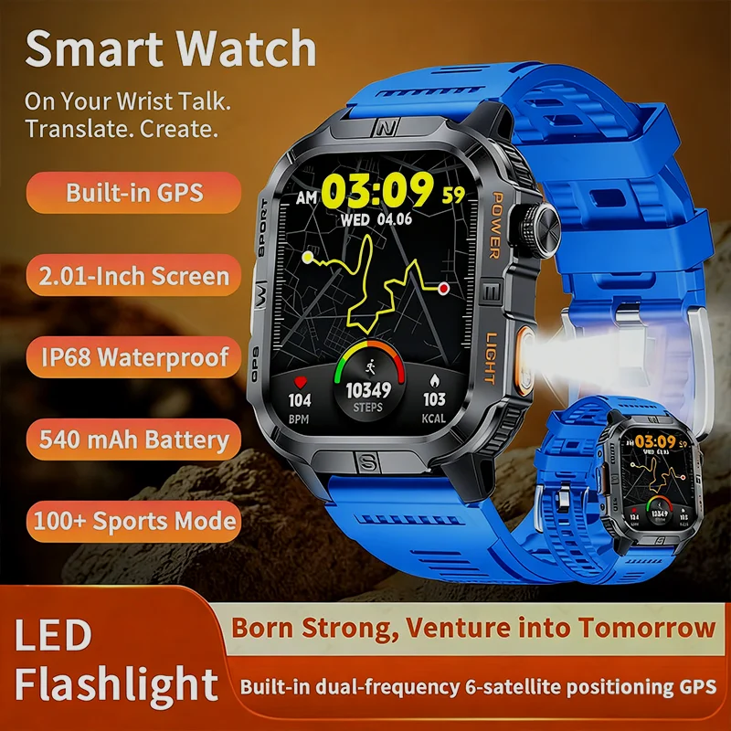 

T-REX GPS фонарик умные часы 2025 новый Bluetooth вызов 2,01-дюймовый HD-экран IP68 водонепроницаемый компас умные часы для спорта на открытом воздухе для мужчин