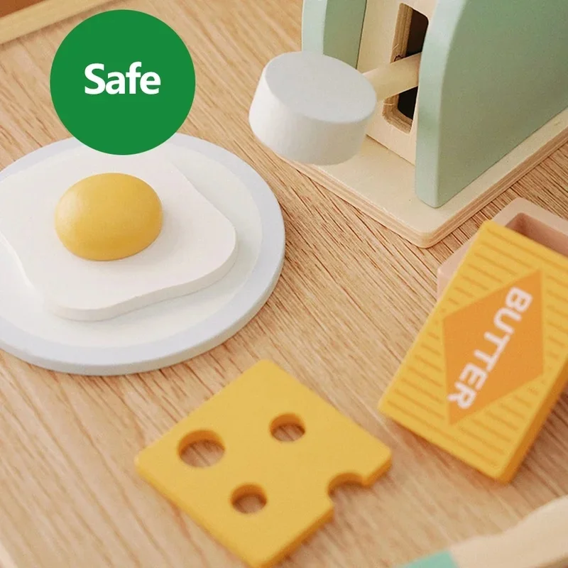 Wooden Simulation Toaster Toy Kids Pretend Kitchen Breakfast Play Set Toddler Boys Girls Gift view 4