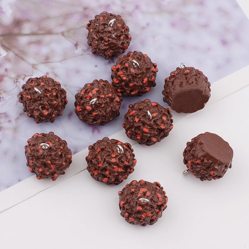 6Pcs Chocolate Ball Food Charms Kawaii Resin Pendant Charms for Earring Bracelet Keychain Diy Kid Women Jewelry Making Supplies image 3