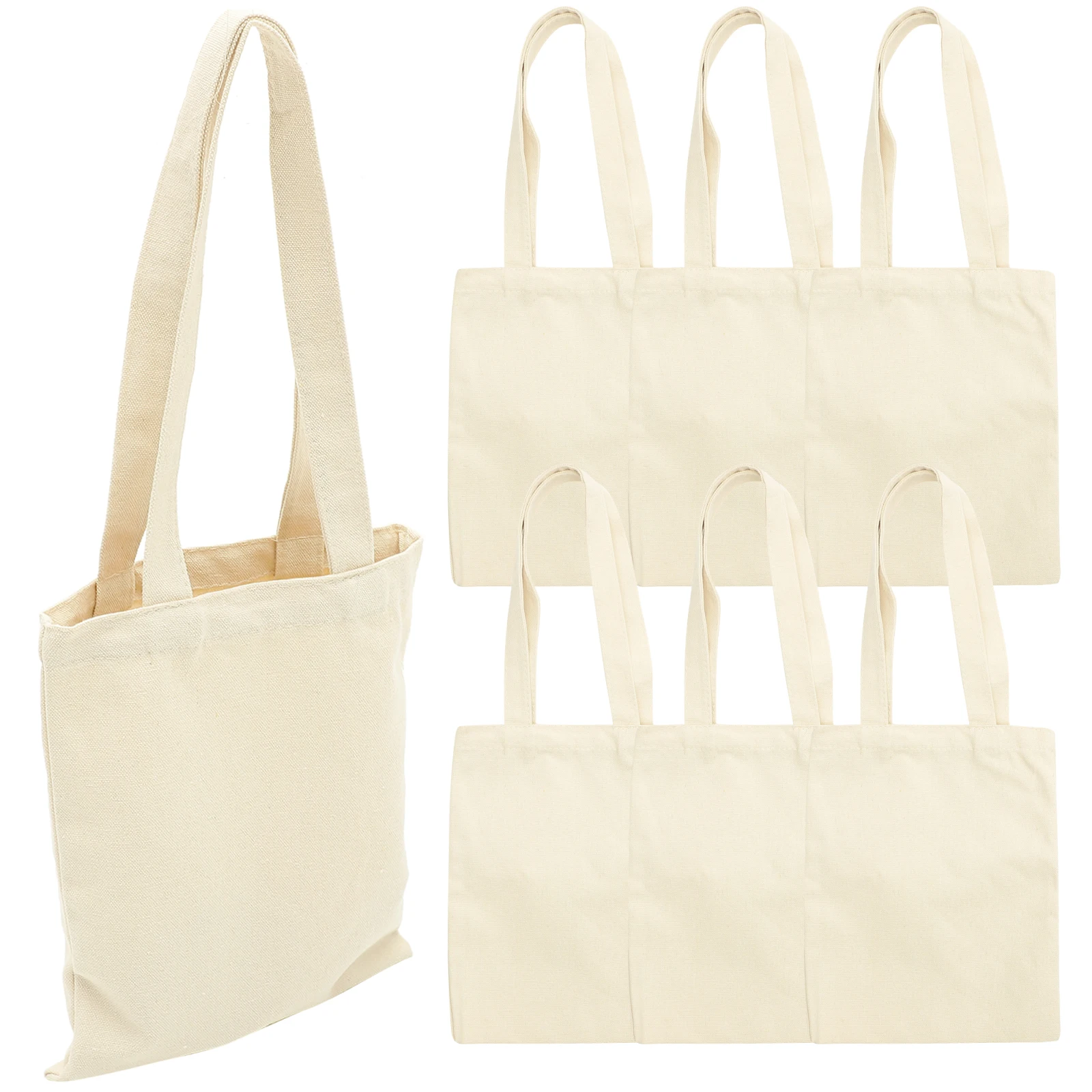 

6pcs Blank Canvas Bag Lightweight Women Tote Large Capacity Shopping Shoulder StorageReusable Fabric Paintable Travel Beach