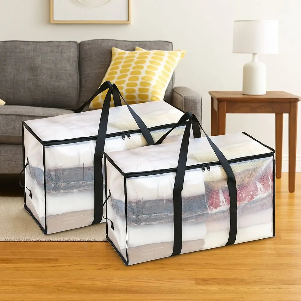 

2Pcs Double Zipper Transparent Storage Bag Foldable Dustproof Clothes Quilt Storage Bag Strong load-Bearing Large Capacity