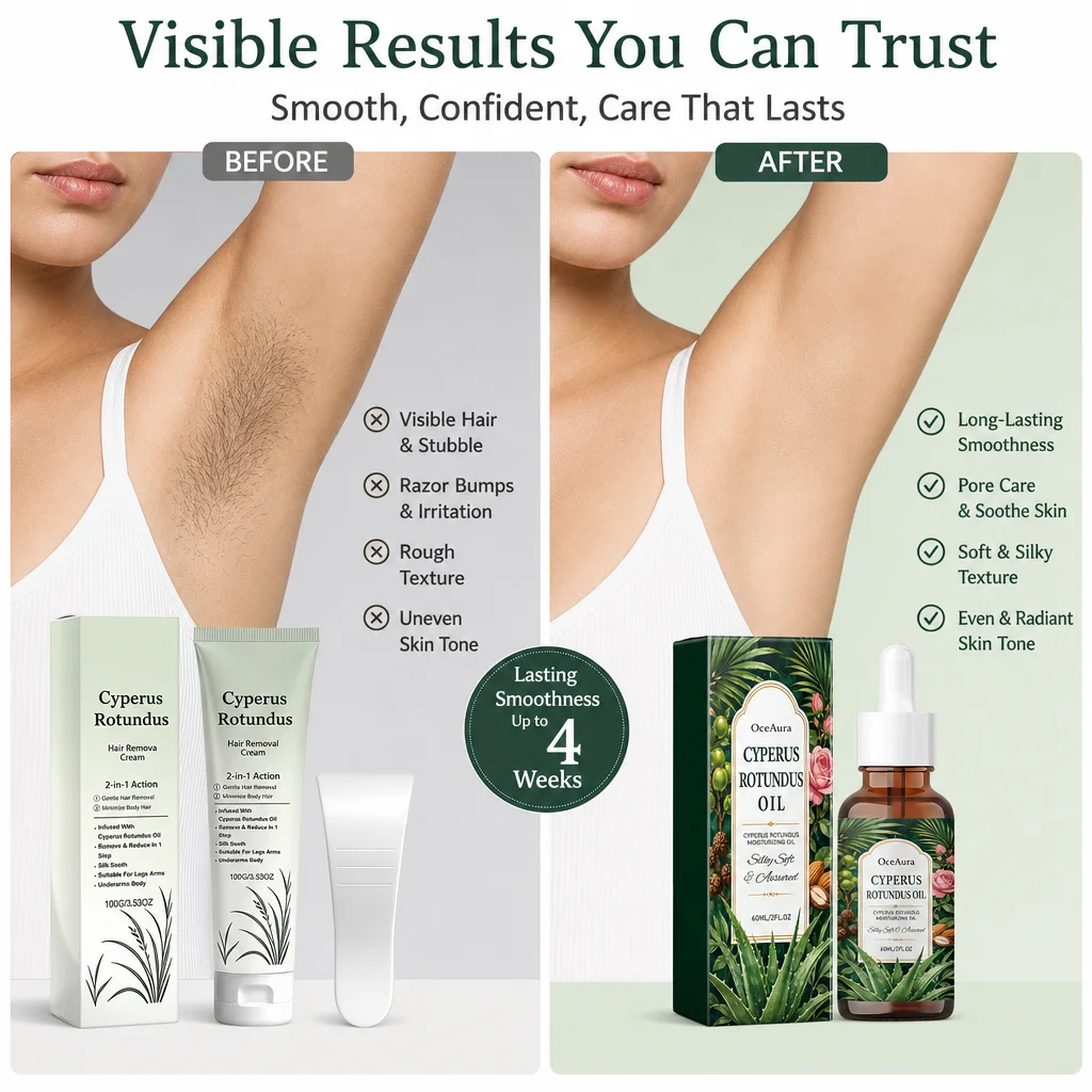 Cyperus Rotundus oil Hair Removal Cream Body Hair Remover Gentle Formula Smooth Skin Care After Hair Removal Oil Body Care Set