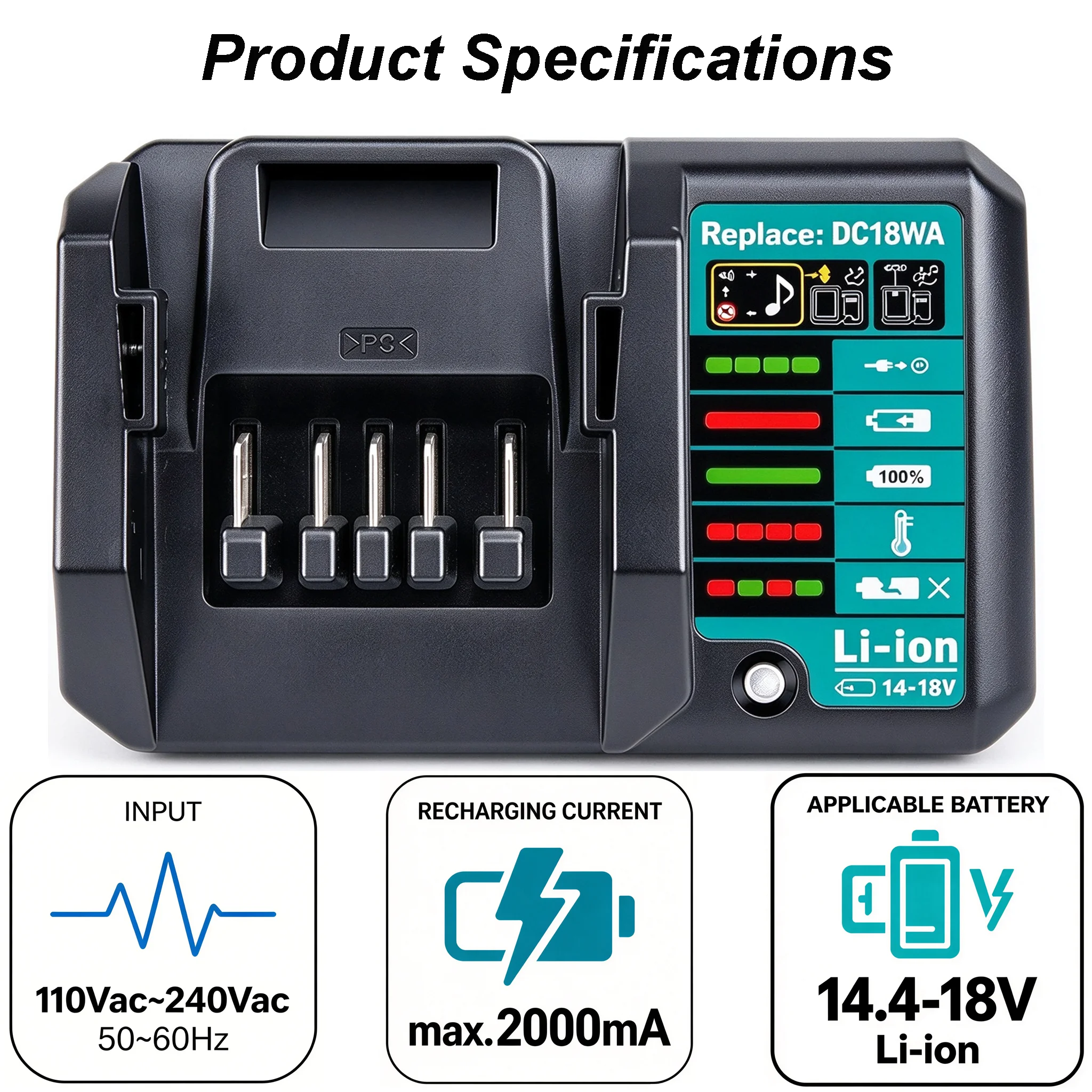 DC18WA Li-ion Battery Charger 110Vac-240Vac For Makita 14.4V 18V BL1415G BL1413G BL1815G BL1820G BL1811G BL1813G Lithium Battery