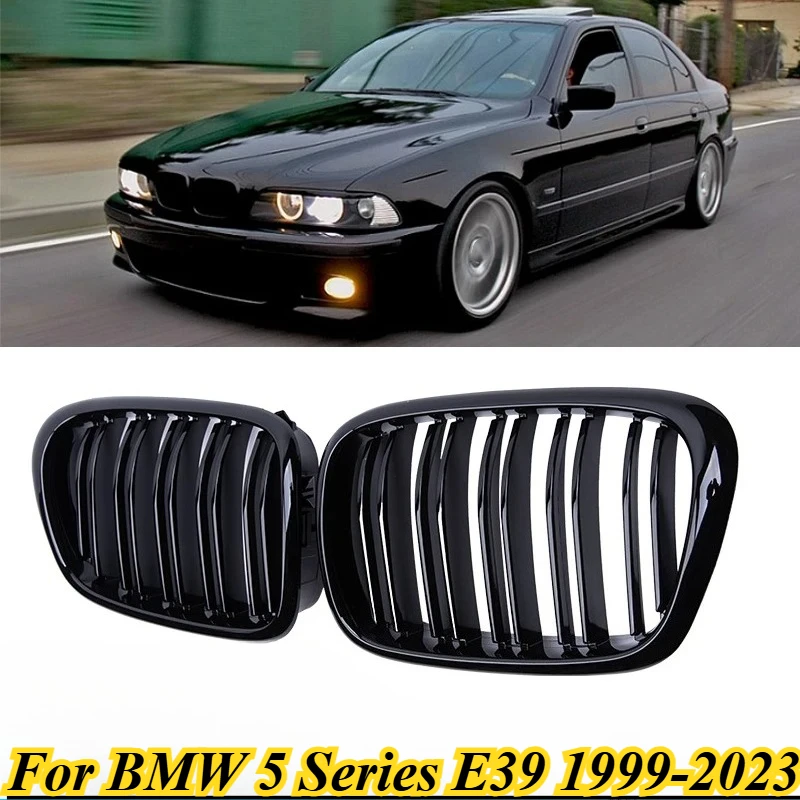 

For BMW E39 5 Series 525 528 Gloss Black Grille Car Front Hood Grill Kidney Grilles Racing Grill 1999-2003 Accessories Dual Line