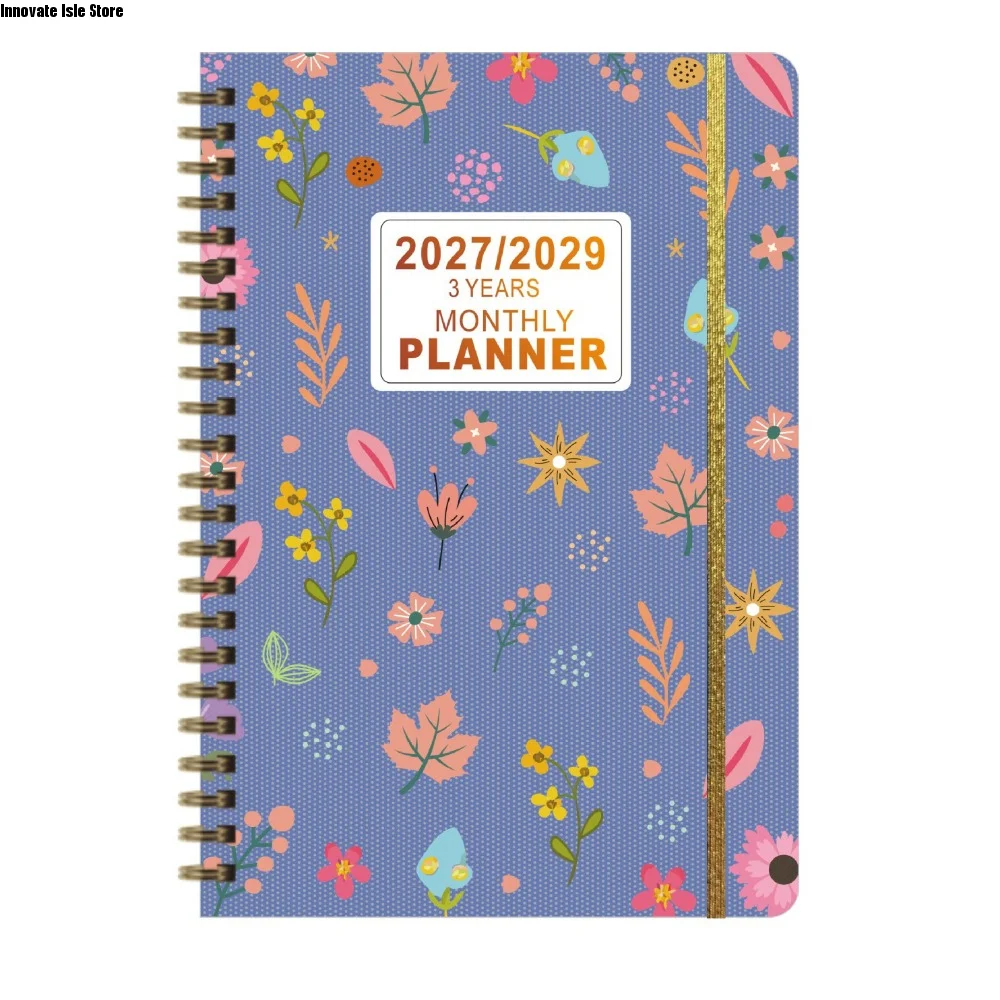Flower Theme Cover 2027-2029 Monthly Calendar A5 Spiral Bound 3-Year Plan Book Cat Print Annual Calendar Notebook