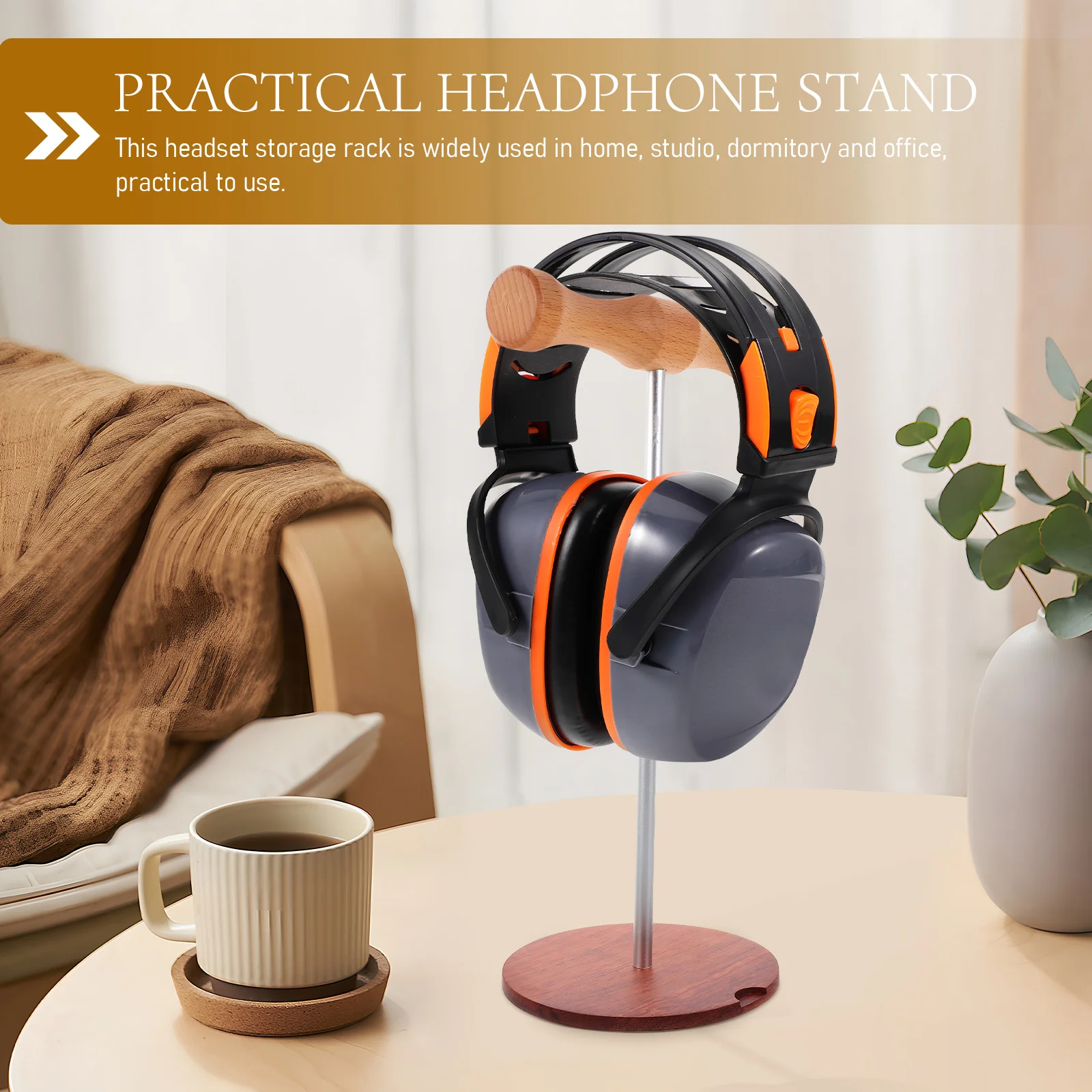 

Wooden Headphone Stand Black Metal Rod Gaming Headset Holder Desk Organizer Storage Rack Earphone Hanger Display Stand Home