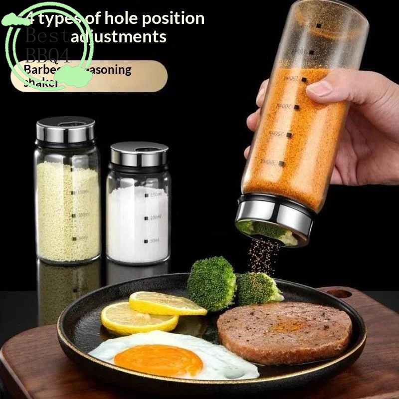 (BBQ4)200/300/500ml High Borosilicate Glass Seasoning Can Salt Sesame Solid Condiment Seal Bottle Pepper Shaker With Rotary Lid