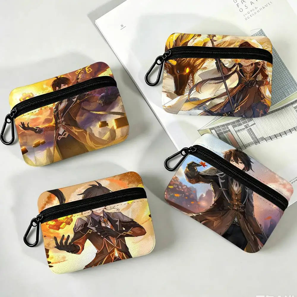 Genshin Impact Zhongli Oxford Fabric Mini Coin Wallet Smooth Zipper Hanging Design Multi-use Small Storage Bag For Travel