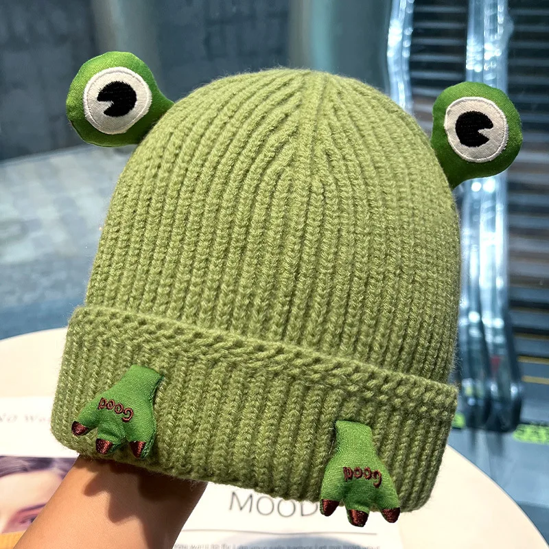 Autumn Frog Cute Beanie For Women Winter Kpop Thicken Warm Knitted Hat Fashion Student Skullies Cold Cap Streetwear