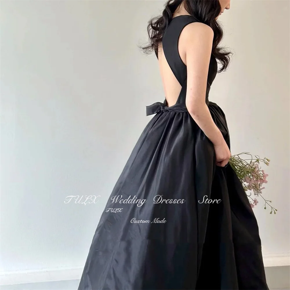 TULX O-Neck A-Line Sleeveless Taffeta Evening Party Dresses Korea Backless Elegant Wedding Women Formal Gowns Event Prom Gowns