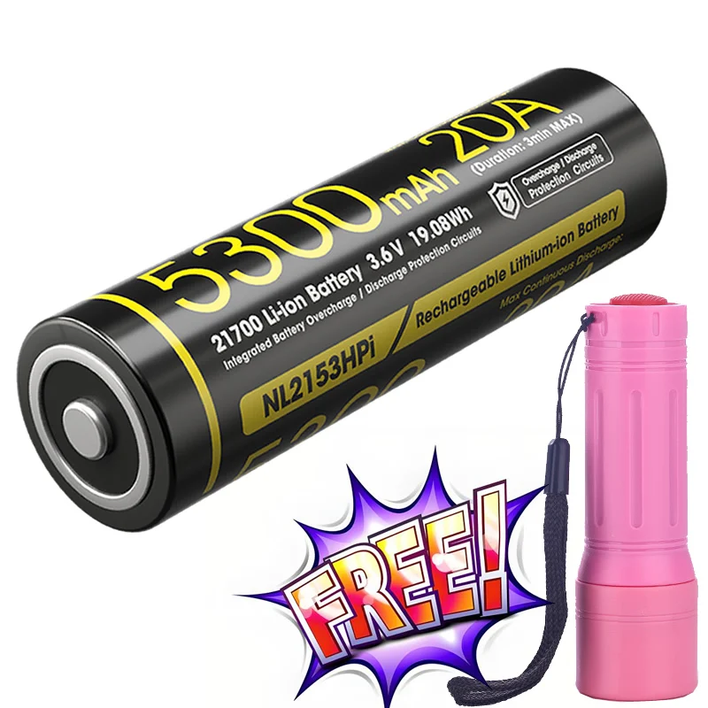 

Sale Genuine Nitecore NL2153HPi 21700 i Series Battery 5300mAh 20A 3.6V High Drain Unlimited Energy Battery With Free Flashlight