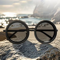 1-9 Gears Unisex Adjustable Sunglasses Rounded Polarized Dimming Glasses With ND Filter Lenses Handcrafted Retro Glasses