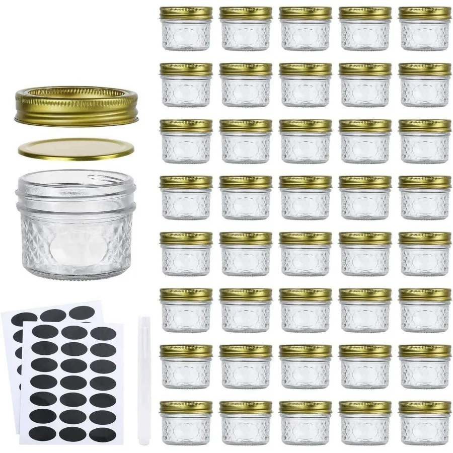 Frascos de vidrio de 4 oz con tapas y bandas para conservas pequeñas, macetas de gelatina de hierbas, Caviar, almacenamiento, Mini tarros de masón de boca ancha, ideales para cocina