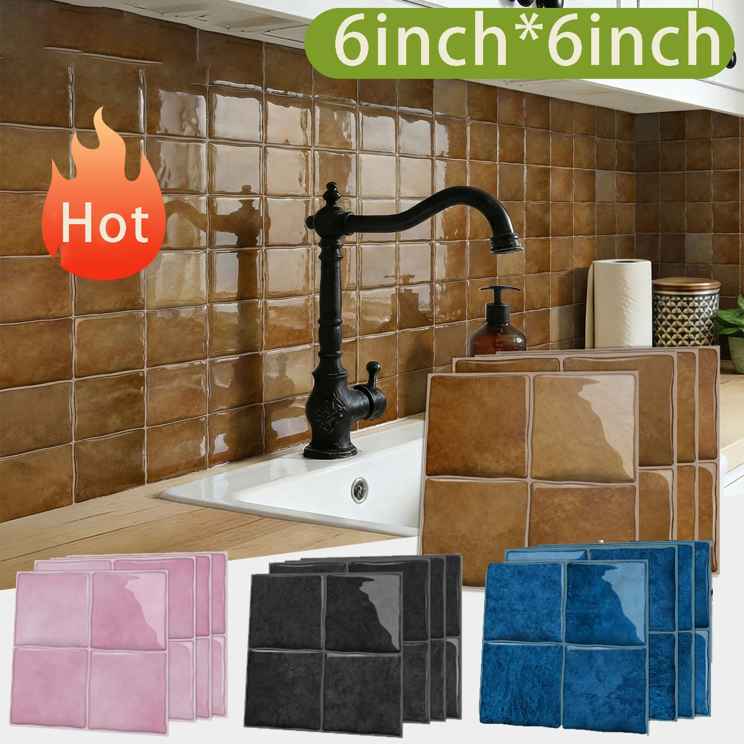 3D Skin Feel Wall Tile Decals DIY Wallpaper Self-adhesive Waterproof Wall Sticker Suitable for Bathroom Splash Proof Decoration
