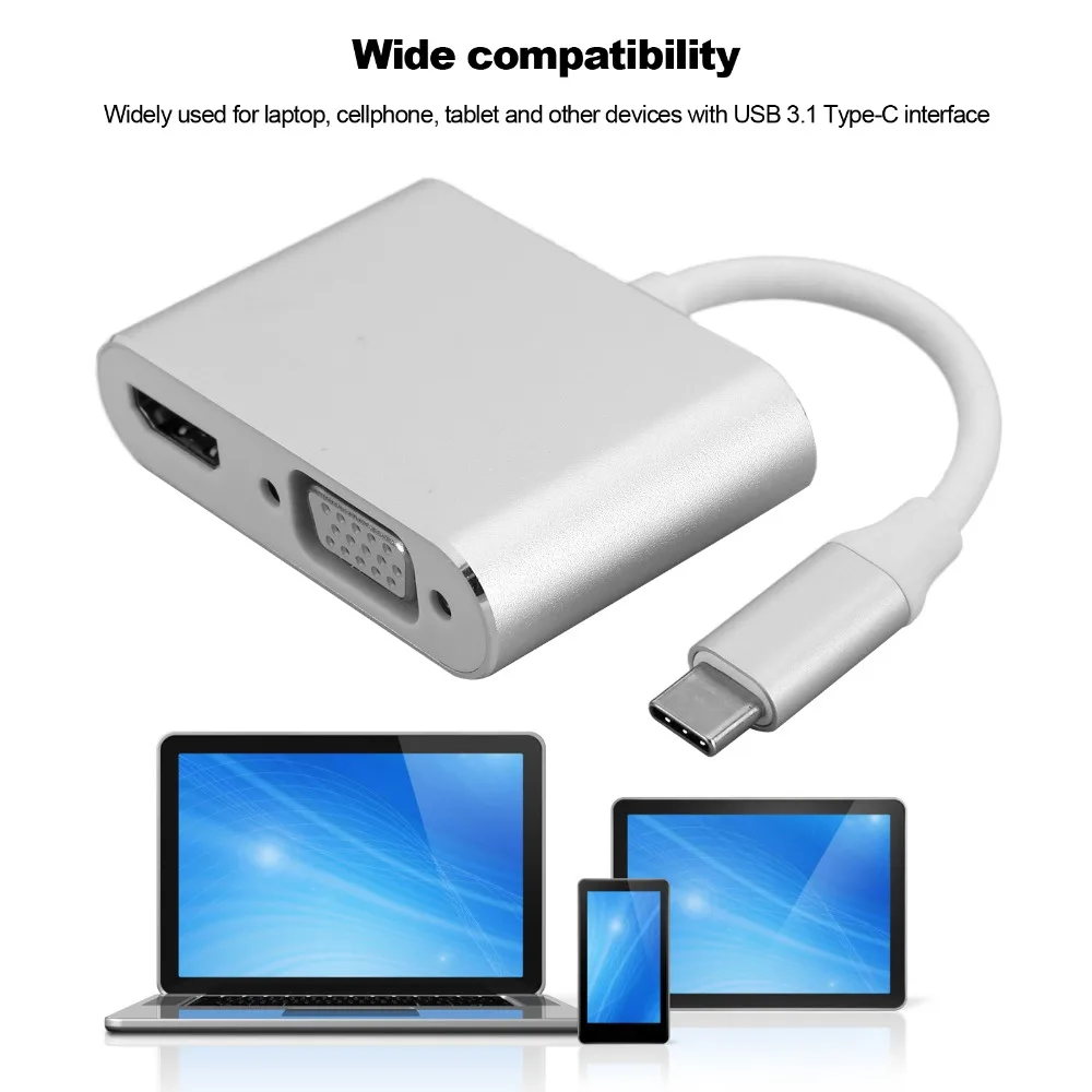 2 in 1 TypeC Hub to VGA +HD 4K Resolution USB Type C Adapter Displayport/3.1 Ethernet Converter Dock Office Presentation view 5