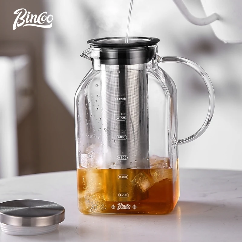 Bincoo Cold Brew Coffee Pitcher 1200ml – Large Glass Water Jug for Iced Tea, Fruit Infusion, Cold Brew Maker for Home