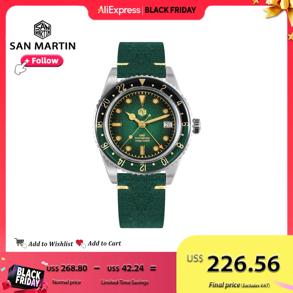 

San Martin 40mm Retro NH34 GMT Sandwich Dial Watch Bidirectional Sapphire Bezel 20Bar Luxury Stainless Steel Wristwatch SN0134