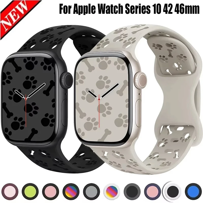 Dog Paw Silicone Strap for Apple Watch Band 49mm 46mm 45mm 44mm 41mm 40mm 38mm Correa Bracelet Series 10 9 8 7 6 5 4 3 SE Ultra2