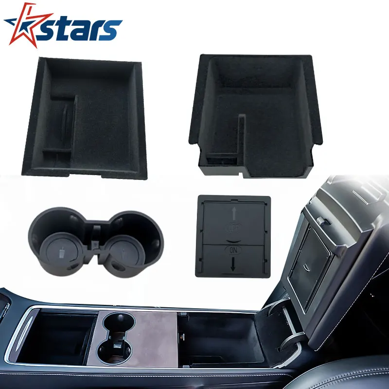 For 2021-2024 Tesla Model Y 3 ABS Car Interior Center Console Organizer Central Armrest Organize Flocking Storage Box