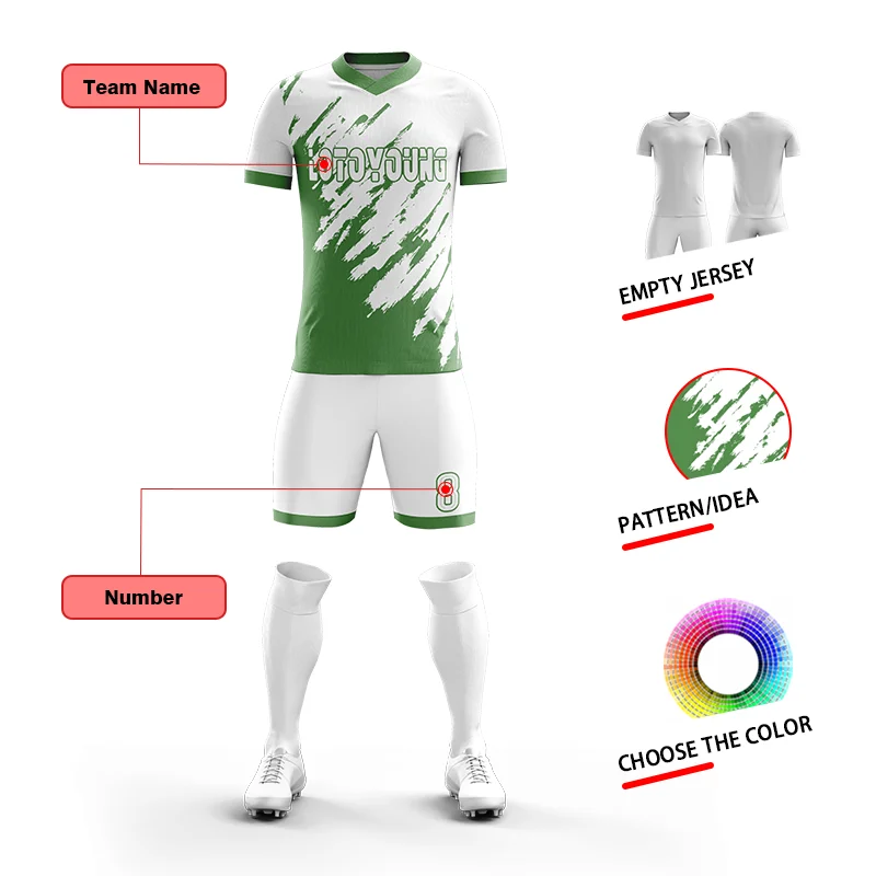 Top Quality Sublimation Digital Printing Sportswear V-neck Soccer Jersey Custom Team Name Goalkeeper Green Football Uniforms