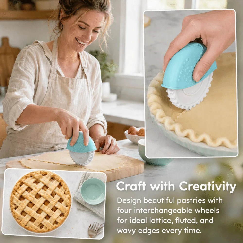4PCS PP Pastry Cutter Wheel Lattice Pattern Wavy Edge Lattice Dough Cutter Rolling Wheel Fondant Edge Trimmer Pizza Making