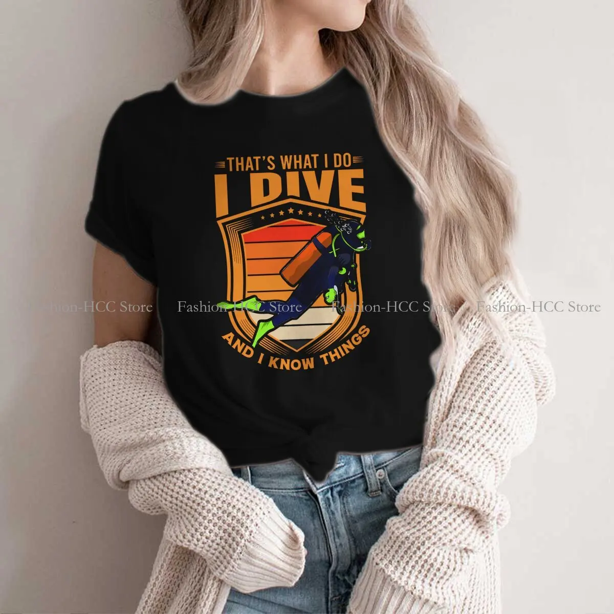 Dive And Know Things O Neck Polyester TShirt Dive Diving Classic T Shirt Woman's Tops Individuality