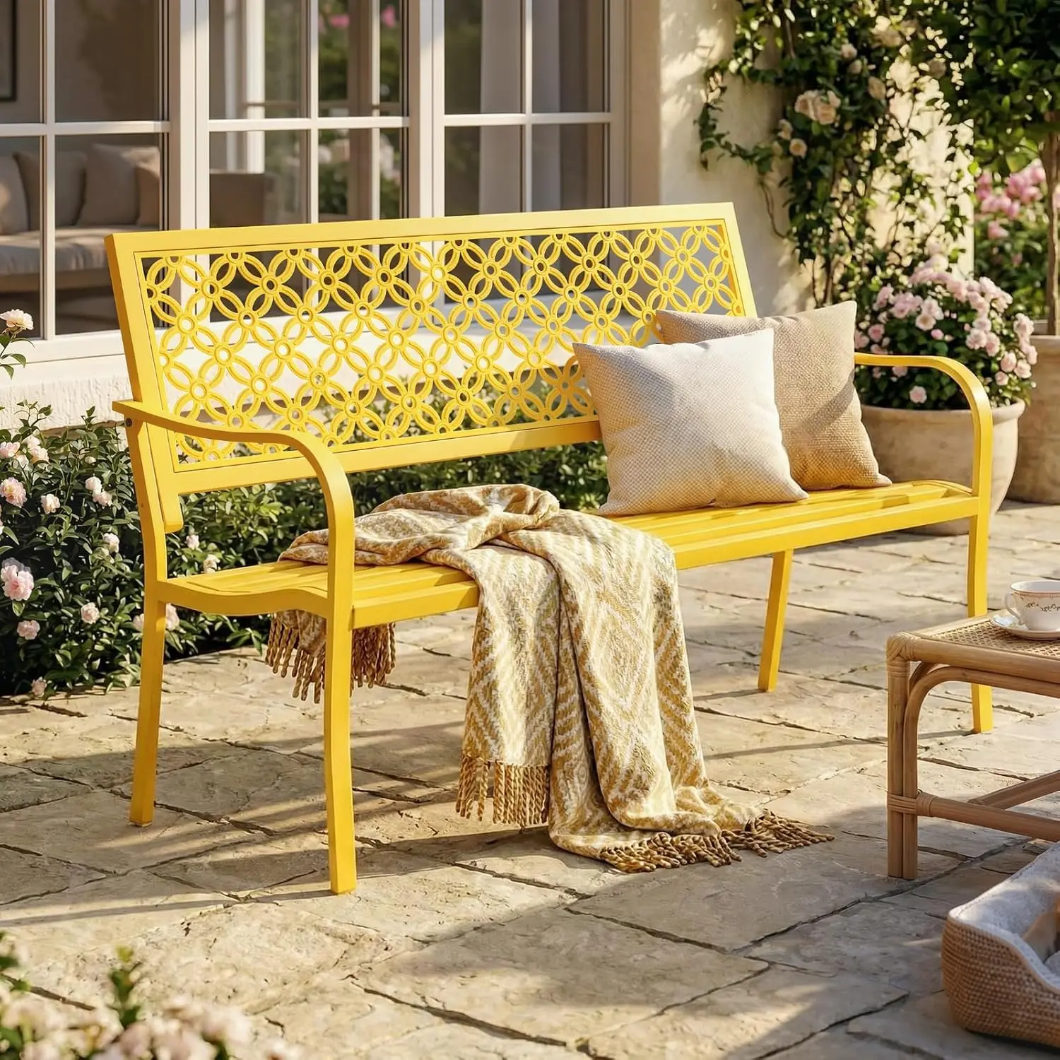 50" Outdoor Bench Weatherproof, 700 lbs Capacity Heavy Duty, Yellow, Customized