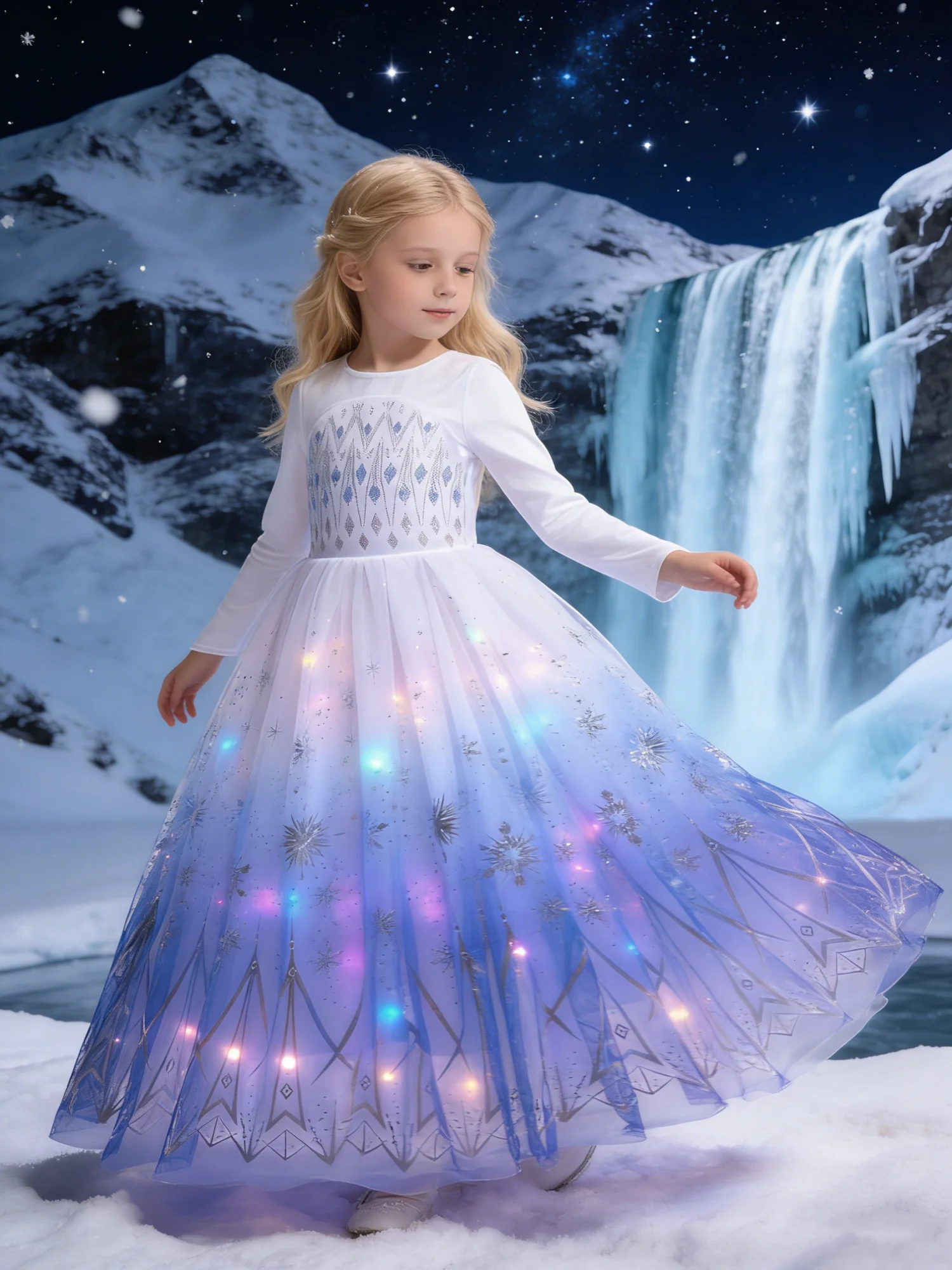 Elsa Anna Kid Princess Girls LED Glowing Dress Cosplay Carnival Halloween Vestidos Children Costume Birthday Party Dress