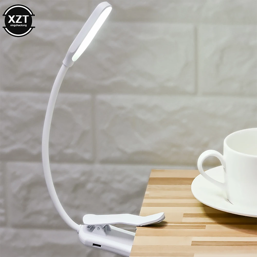 USB Rechargeable Desk Reading Light Portable Mini 7 LED Lamp 3-Level Warm Cool White Flexible Easy Clip Lamp for Night Reading
