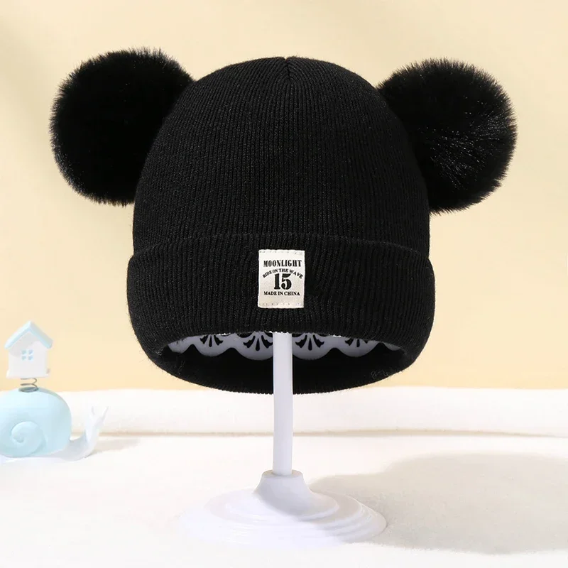 Autumn Winter Baby Warm Knitted Hats With Pom Kids Knit Beanie Hat Solid Color Children Hat For Boys Girls Accessories 0-3Y