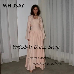 WHOSAY Robes De Soirée Customized Saudi Party Women Wear Long Sleeves Prom Dresses Beading Sash Wedding Banquet Evening Gowns