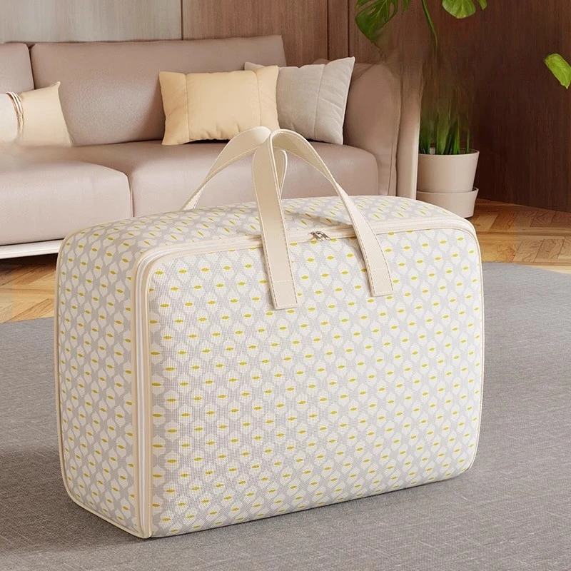 Clothing Storage Bag with Zipper Large Capacity Foldable Luggage Moving Packing Bag with Handle Dust-Proof Quilt Storage Bag