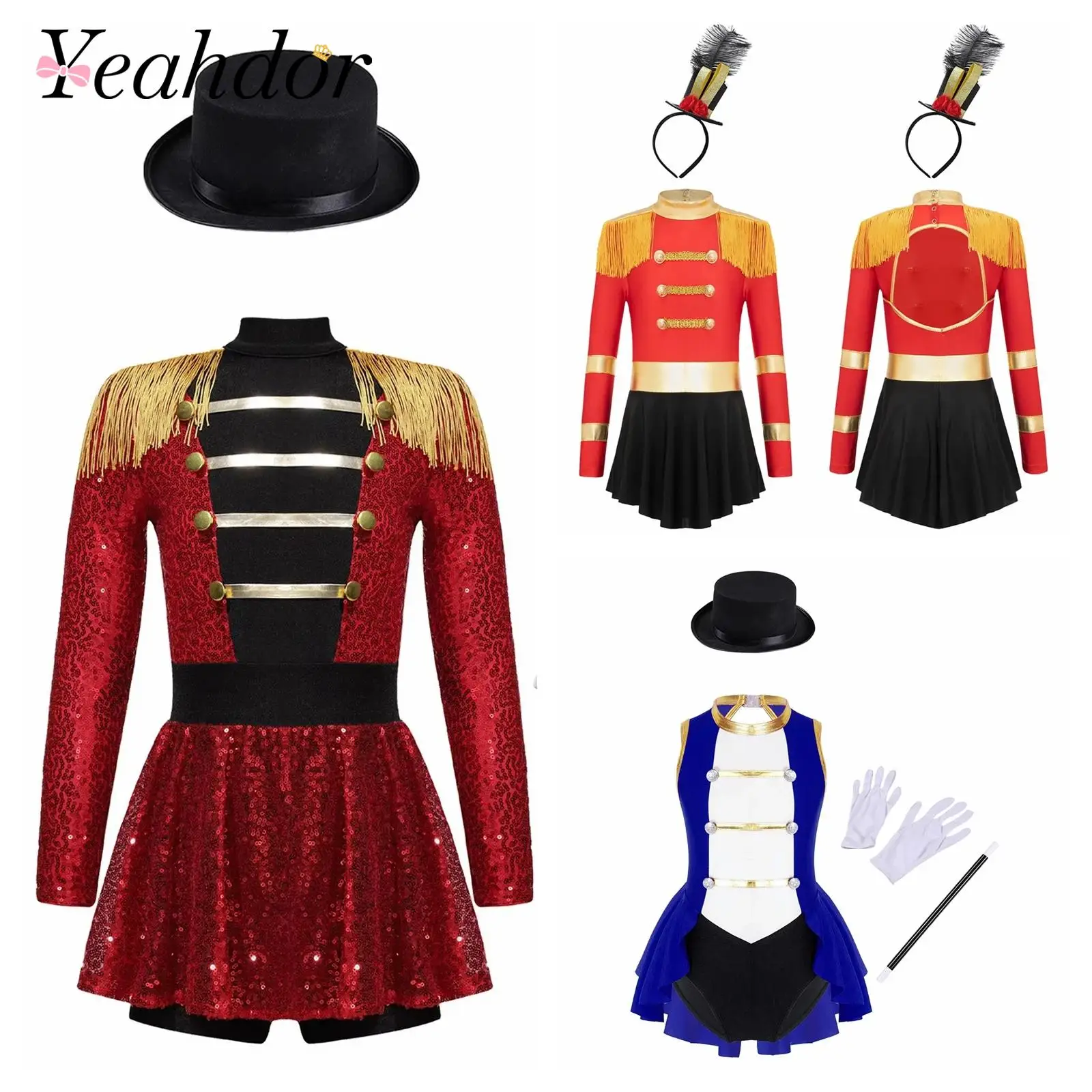 Kid Girls Dance Leotard Dress Drummer Marching Band Showman Cosplay Costume Ropleplay Accessory Circus Ringmaster Fancy Dress Up