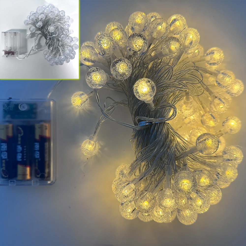 Bola alimentada por batería impermeable de 3M-10M, 20/40/80LED, luces de cadena, luces decorativas, adornos navideños (batería no incluida)